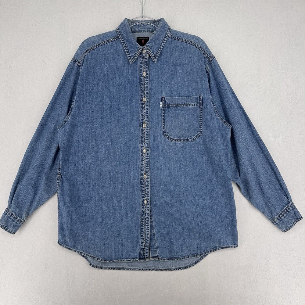 Vintage Levi's‎ Shirt Mens Large Blue Denim Metal Buttons Red Tab Hong Kong 90s
